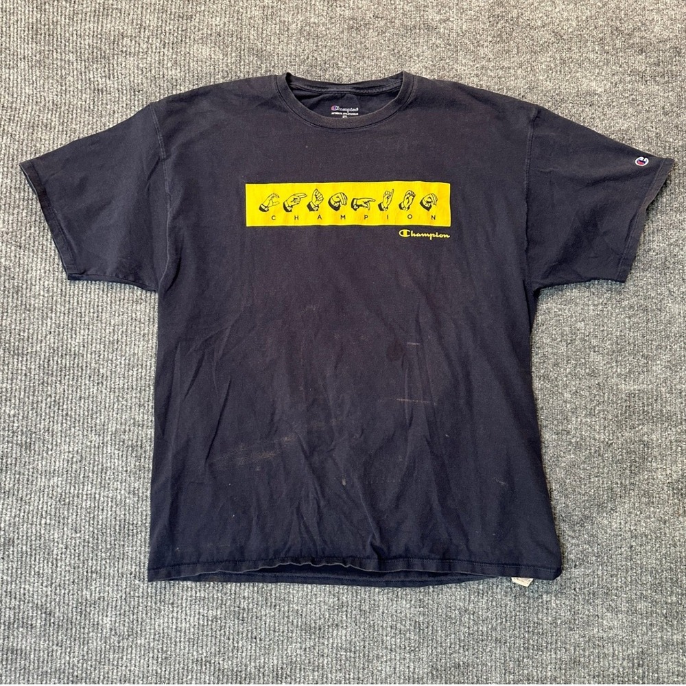 Champion ASL Fingerspelling Graphic T-Shirt 2XL Black Cotton Short Sleeve - Picture 1 of 8